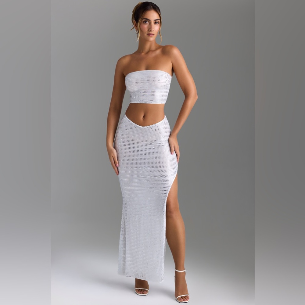 Oh Polly Strapless Silver Sequin Set